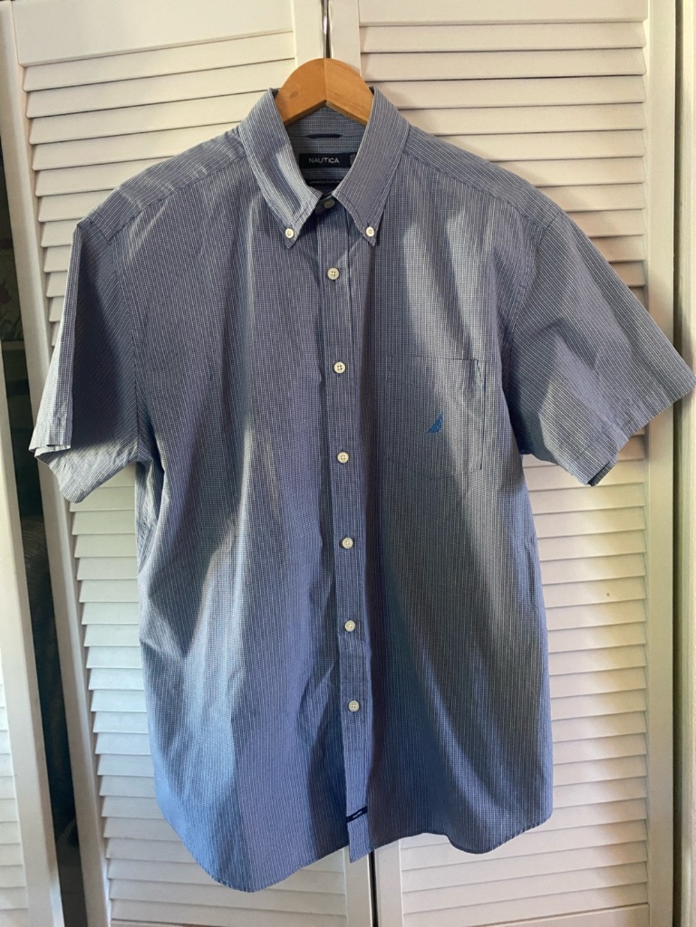 Nautica Men's Blue Micro-Check Button-Down Shirt Size L
